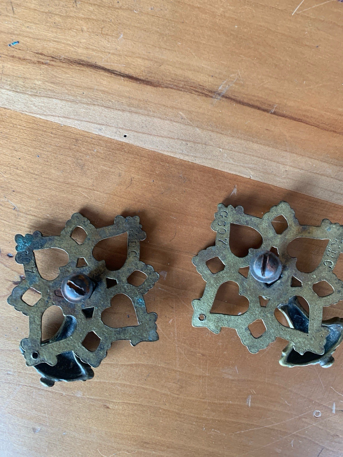 Pair Vintage Keeler Brass Co G507 Ornate Pendant Drawer Pulls Drop Handles KBC