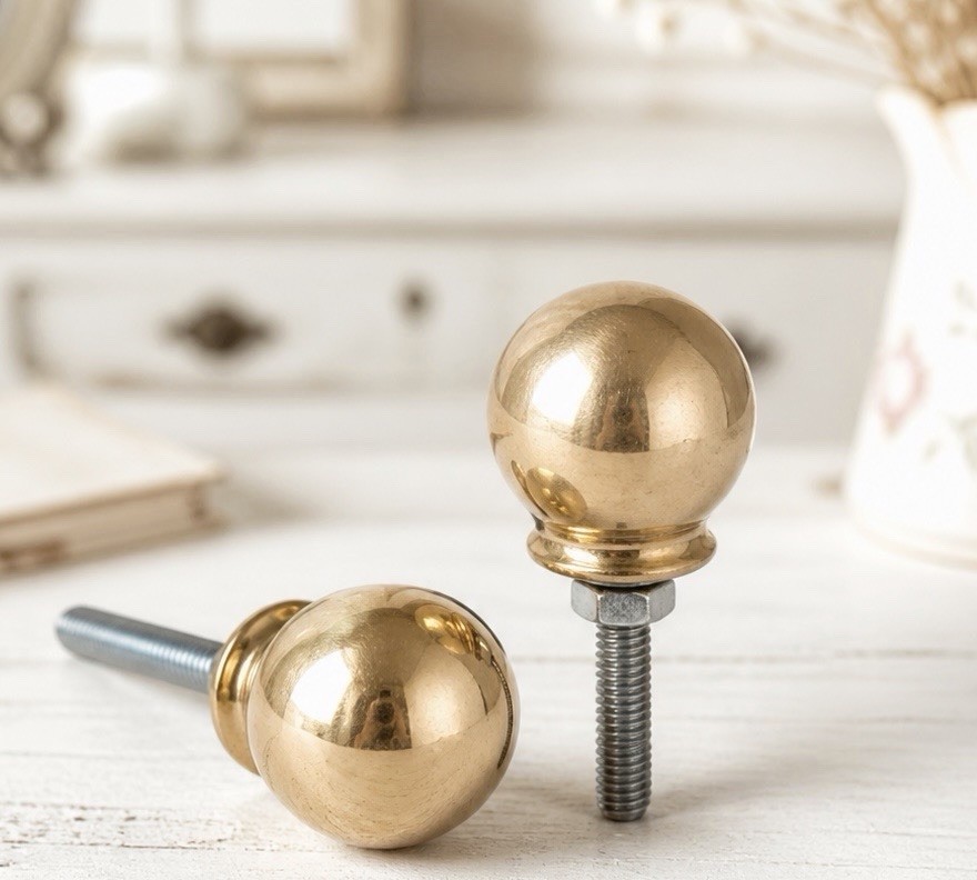 Solid Polished Brass Ball Drawer Knobs Vintage Style Cannon Ball Cabinet Pulls