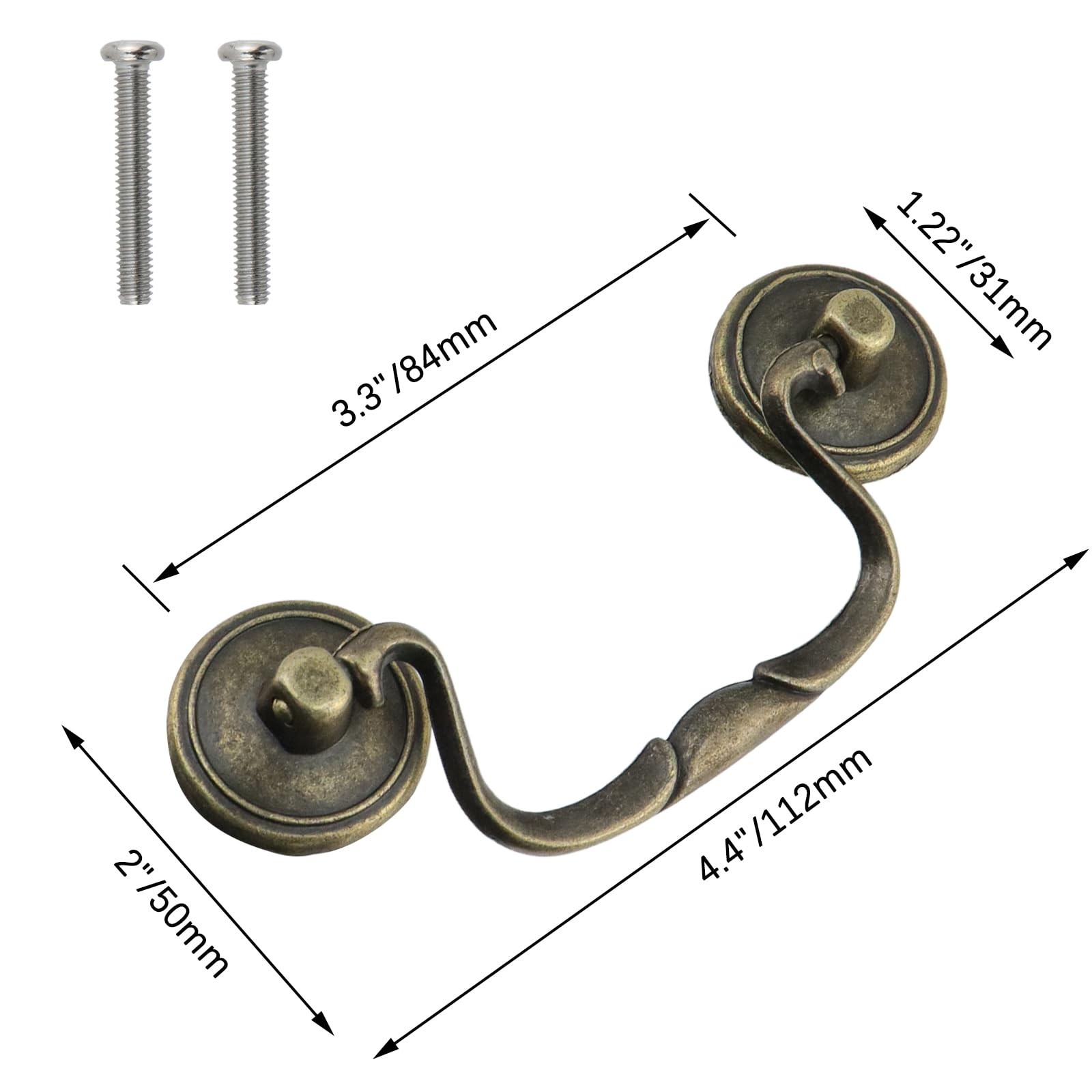 6 Pcs Antique Bail Handle Drop Pulls Vintage Bronze Drop Bail Drawer Pulls Cabin