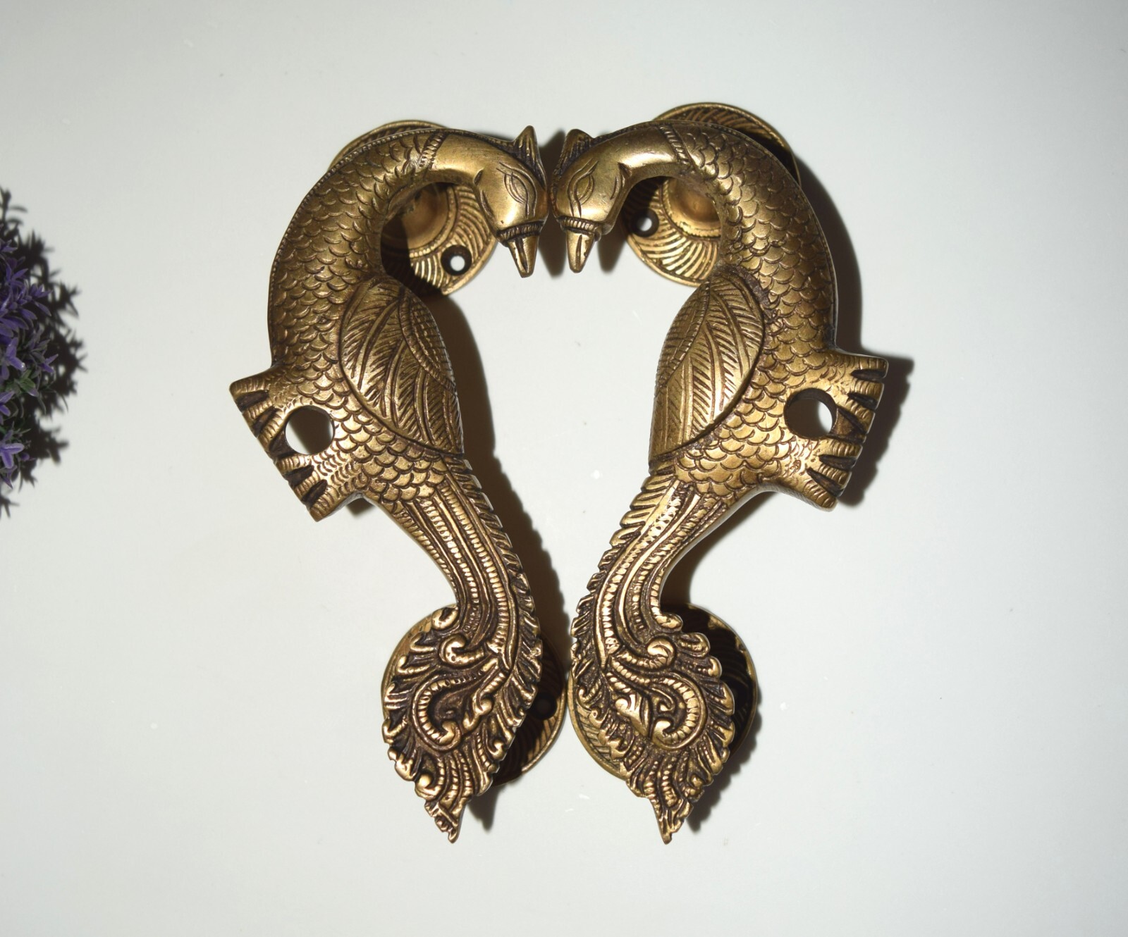 Curved Peafowl Engraved Front Door Puller Luxury Brass Peacock Door Handle HK246