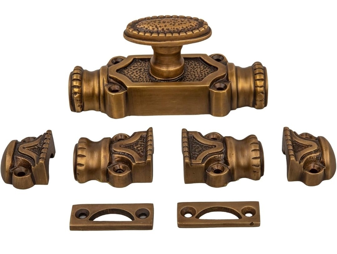 Antique Solid Brass Cremone Bolt Set | 2′ Rods & Handle | Cabinet Hardware
