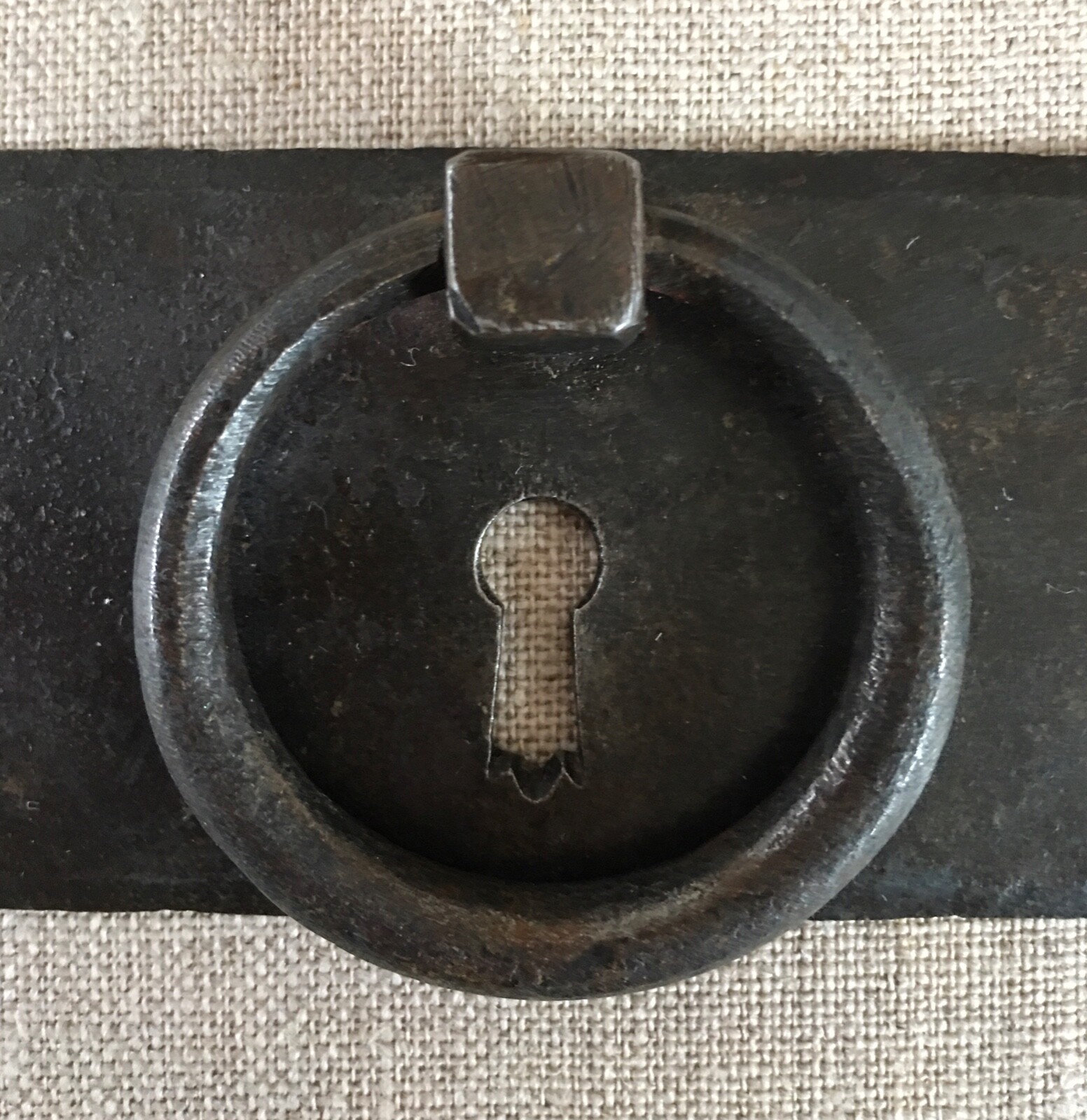 Vintage French Drawer Metal Hardware Drop Ring Pull Keyhole Cover Plate Salvage