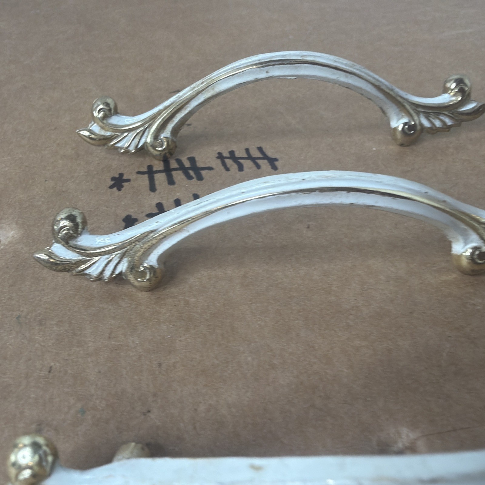 6 Vintage JB French Provincial MCM Antique Brass w/ White Drawer Pulls