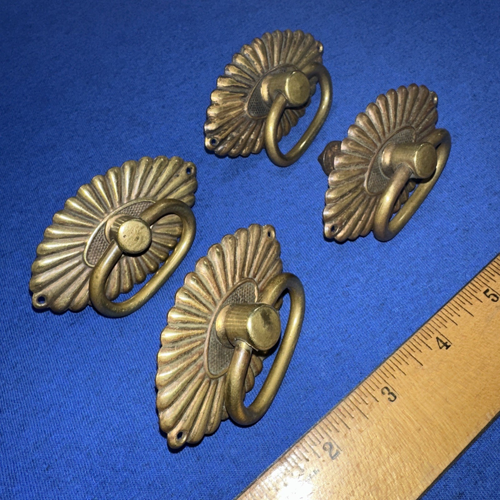 Vintage Brass Drawer Pulls, cabinet Handles lot of 4. Seashell Look Elegant