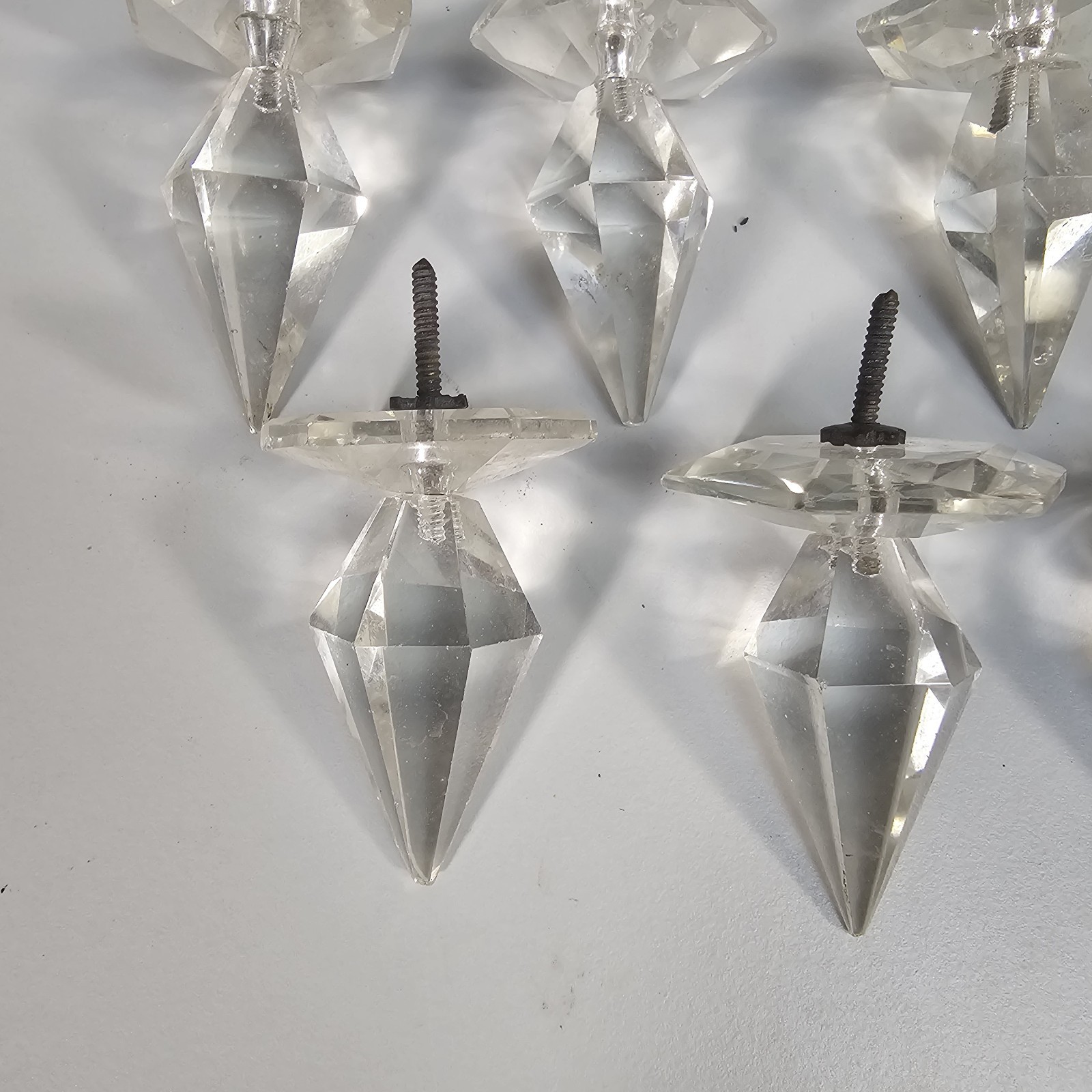 Drawer Pull Knobs Faceted Acrylic Set of 7 Clear Diamond Point Style Vintage