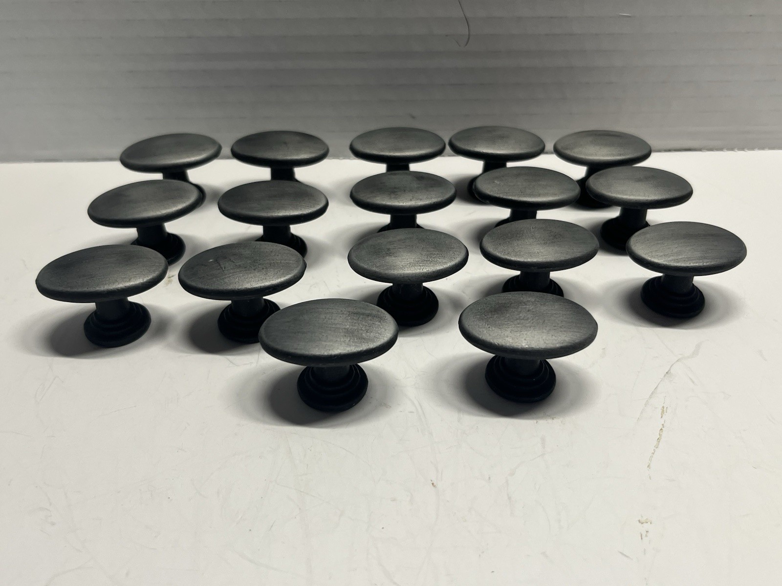 Vintage Lot (17) NOS Heavy Gray/Black Oval Drawer/Cabinet Fixed Knobs