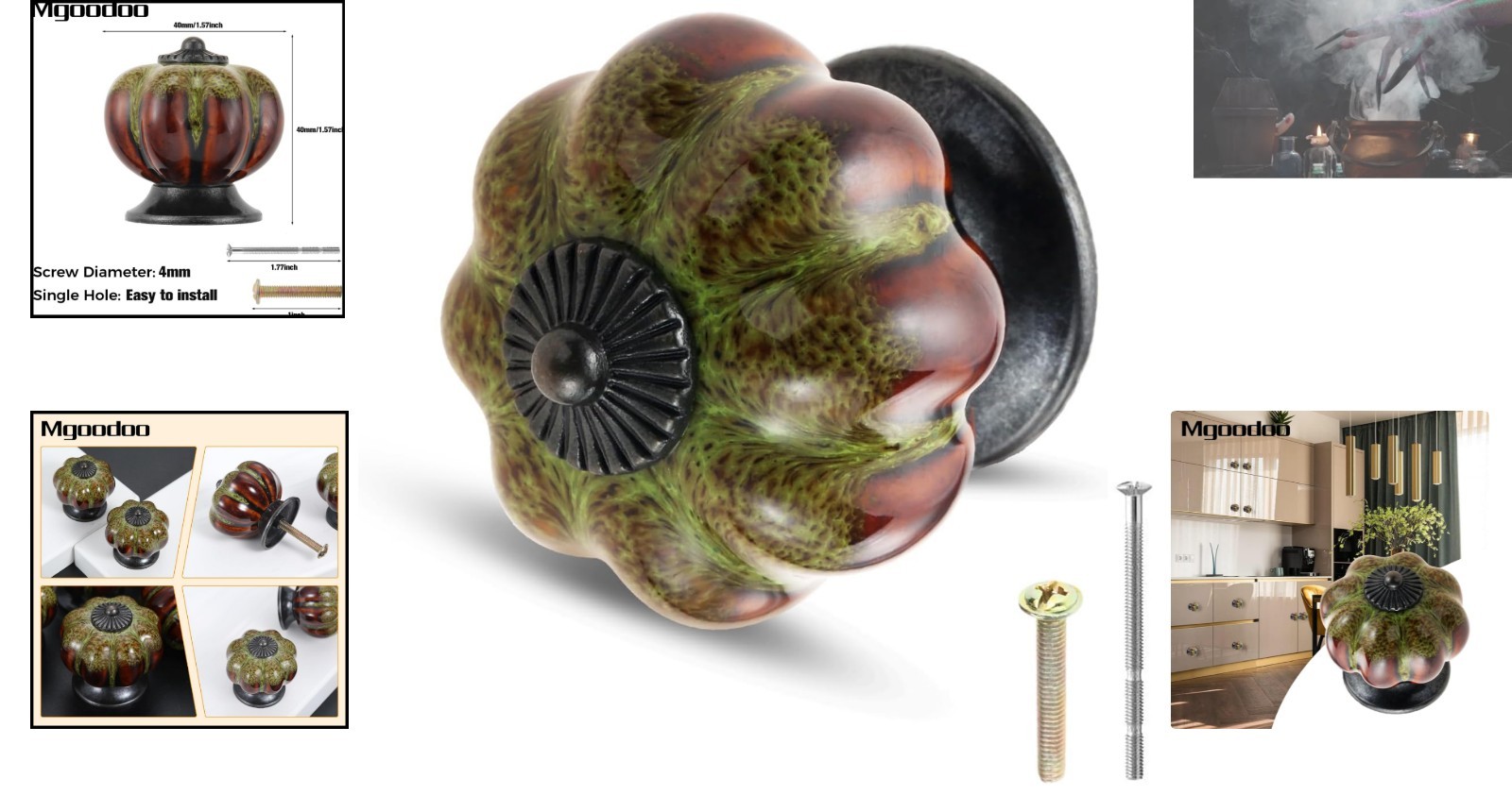 Rustic Green Pumpkin-Shaped Drawer Knobs – Handmade Ceramic Cabinet Pulls