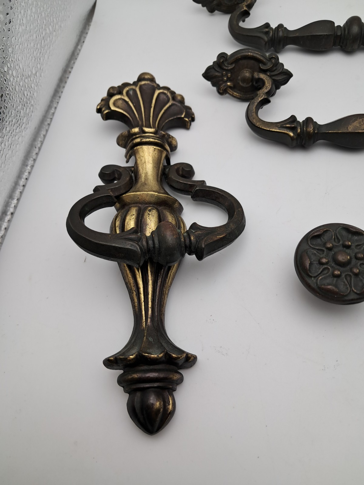 Vintage KBC Brass Cabinet Hardware Lot Ornate Drawer Pulls Knobs Handles 6pc Set
