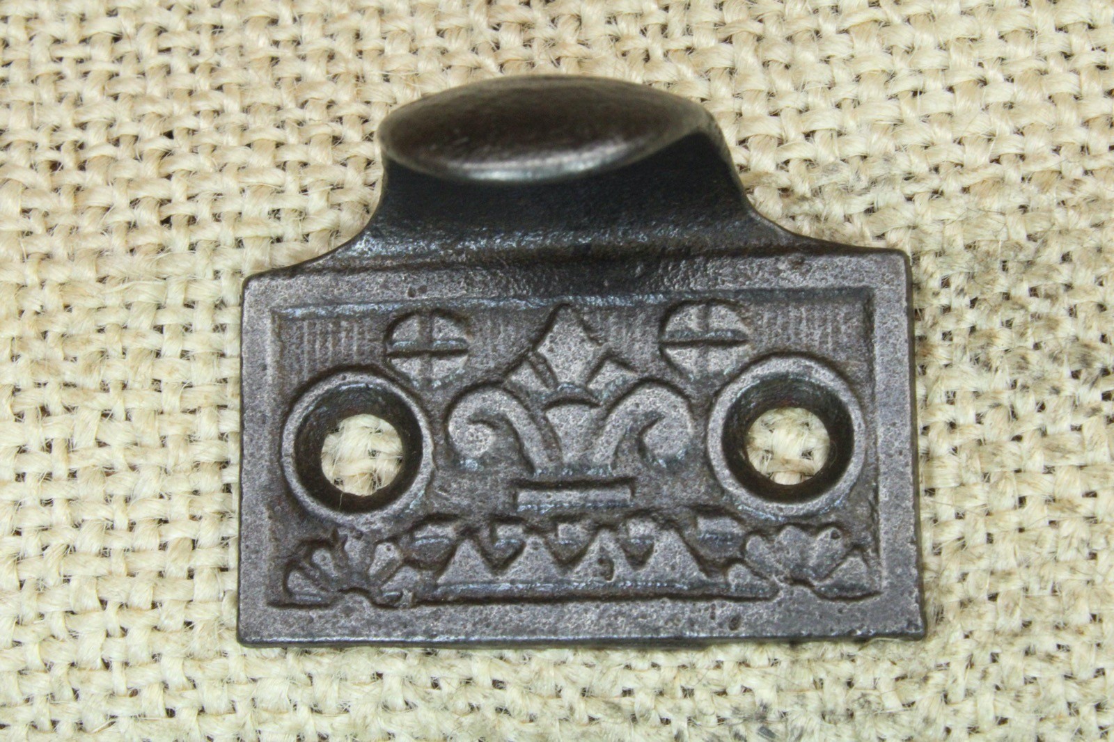 Old Window Sash Lift Pull Restored Iron Eastlake Fleur-de-lis Geometric Pattern