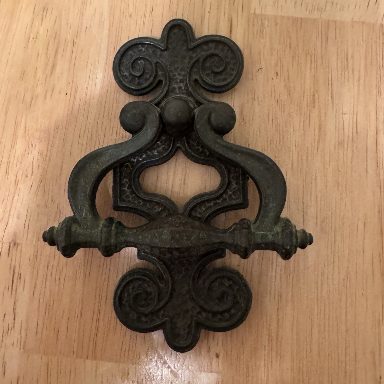 9 Ornate Vtg. Brass Celtic Drawer Bail Cabinet Door Ring Pull Handle & Backplate