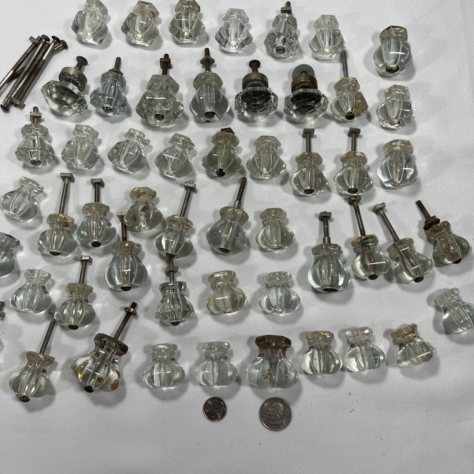 Lot Of 52 Antique Vintage Clear Glass Drawer Knobs-Salvage-Crafting-Restoration