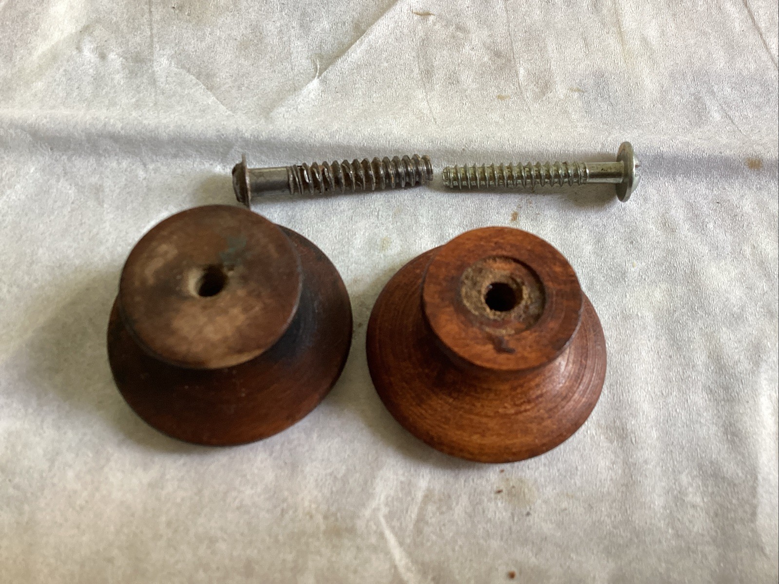 Pair Of 1- 1/2 Inch Vintage Maple Wood Used Drawer Pulls With Screws