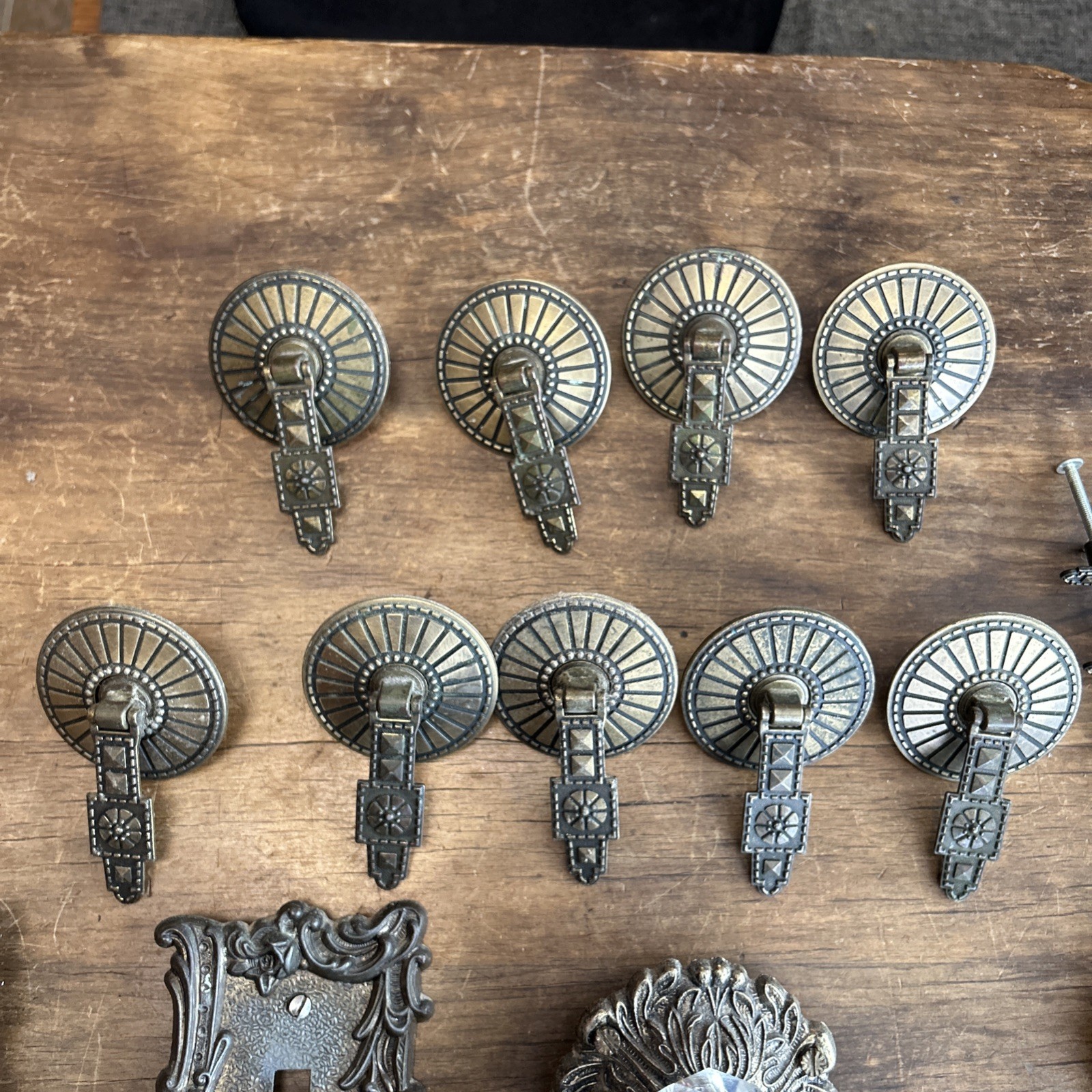 Vintage Hyer & Edmar Ornate Cabinet Pulls, Plate Covers & Towel Rings Lot of 17