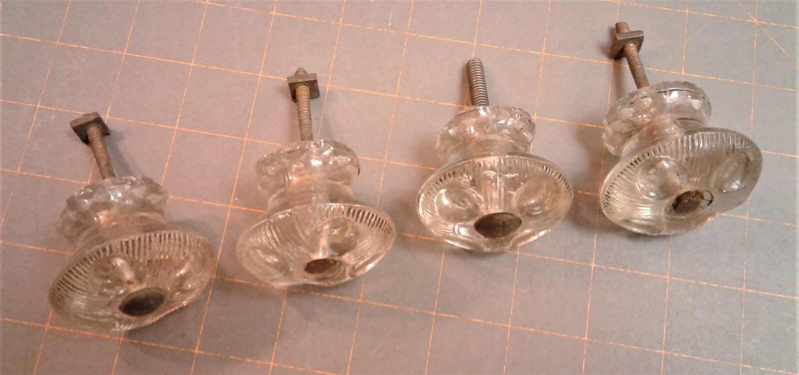 Set of 4 Antique Pressed Glass Chest of Drawer Pulls 1820s Era
