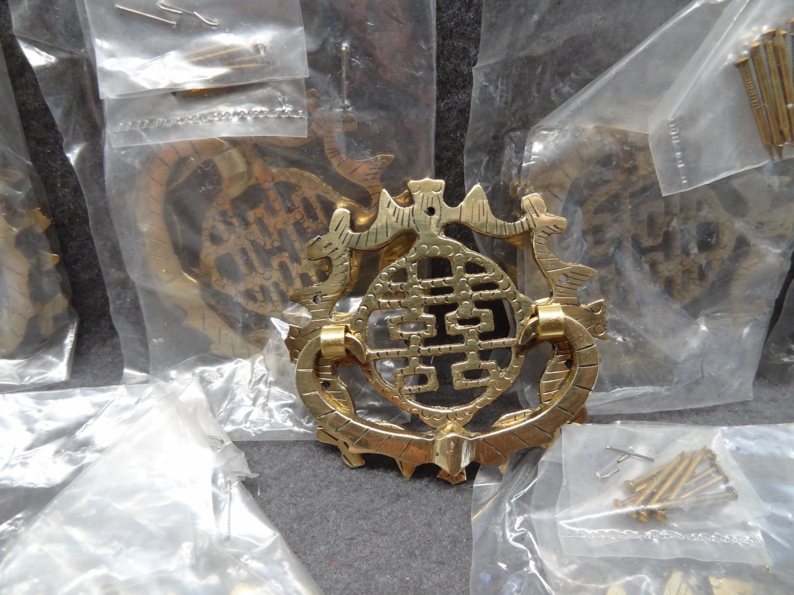 12 Brass 2″ Asian Drawer Pull Hardware VTG Hong Kong Oriental Knocker Door Decor