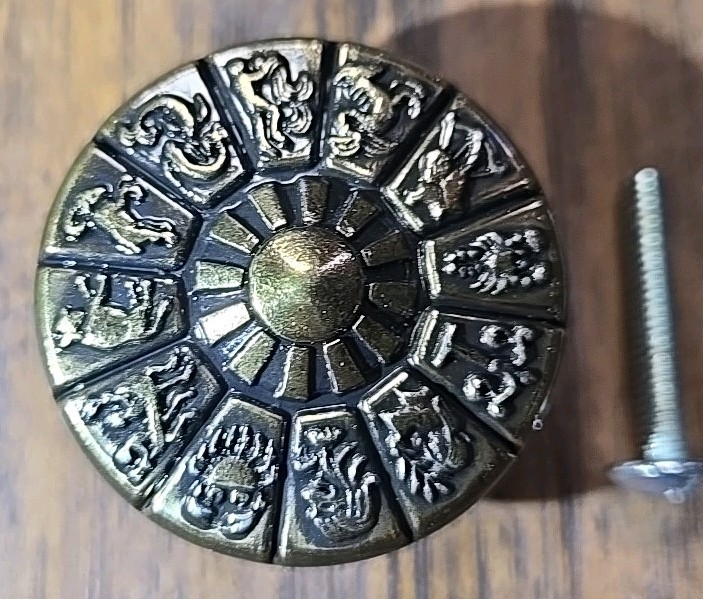 1 Ajax Zodiac Drawer Knob Brass Vintage Mid Century Dresser Drawer Pull MCM NWP