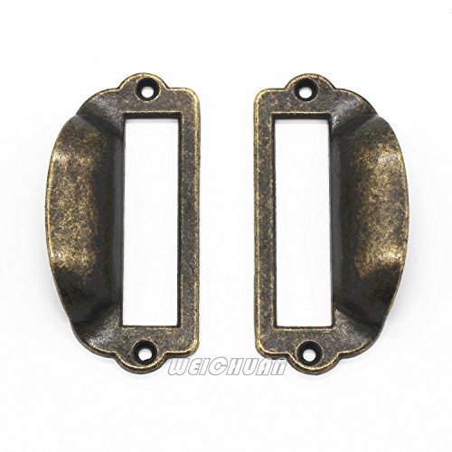 16 Pack Zinc Alloy Antique Bronze Label Frame Drawer Pulls Vintage Industrial 3
