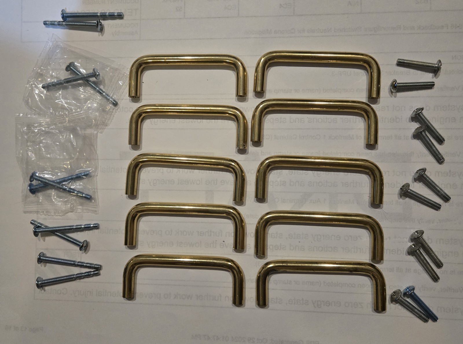 Lot of 10 Solid Polished Brass 3 Inch Drawer Pulls with Screws