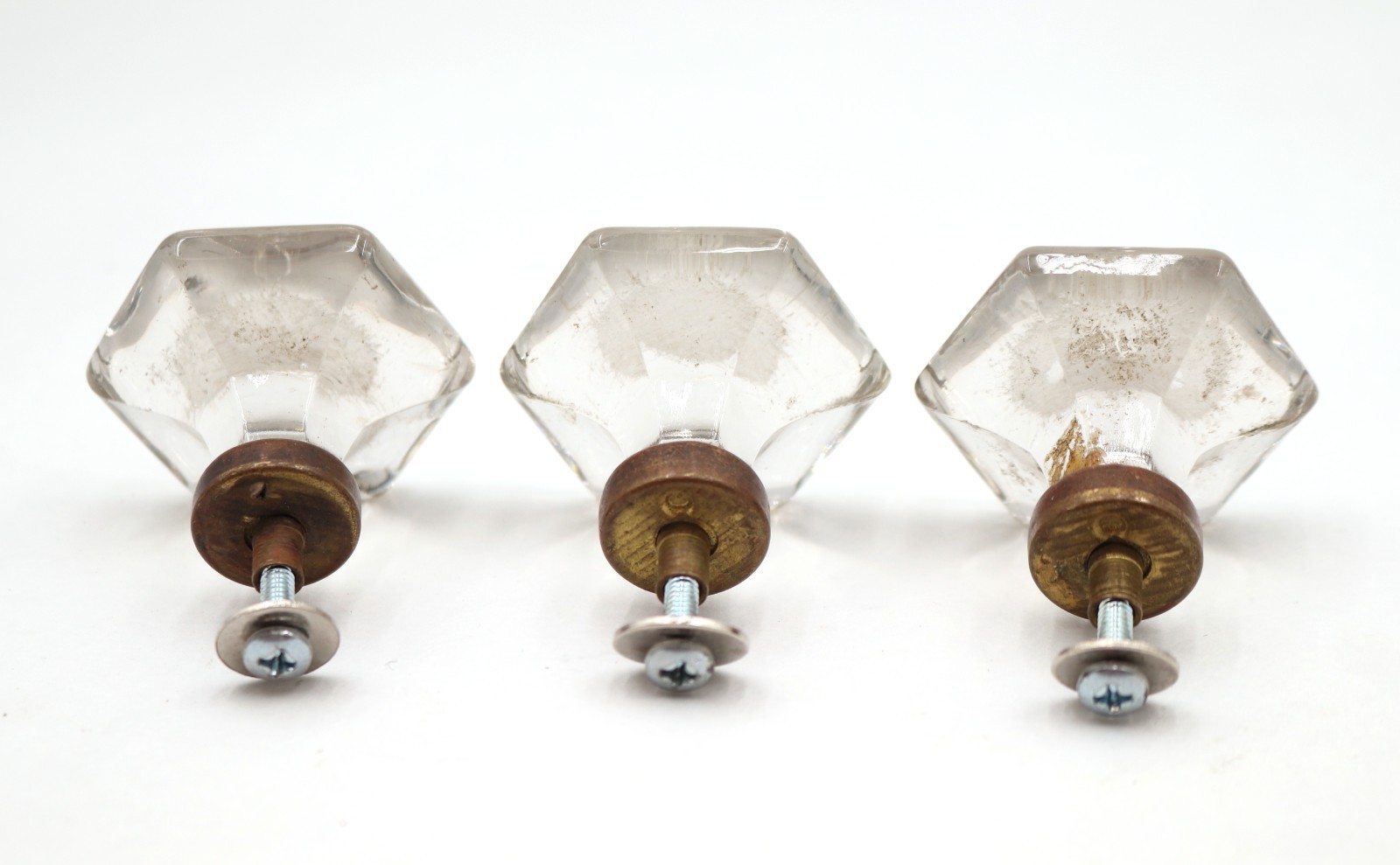 Set of Vintage 2 in. Hexagon Glass Cabinet Drawer Knobs