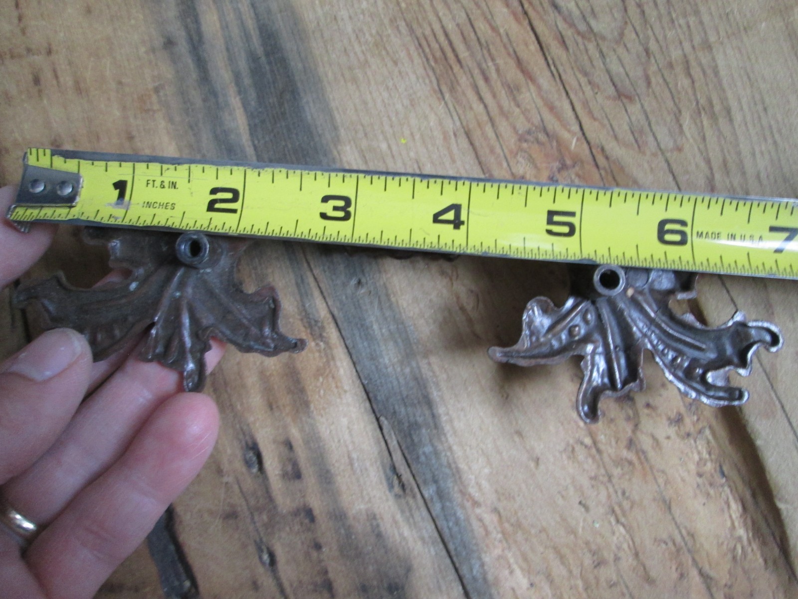 Vintage Art Nouveau Drawer Pull Brass Filigree Leaf French Provincial Single