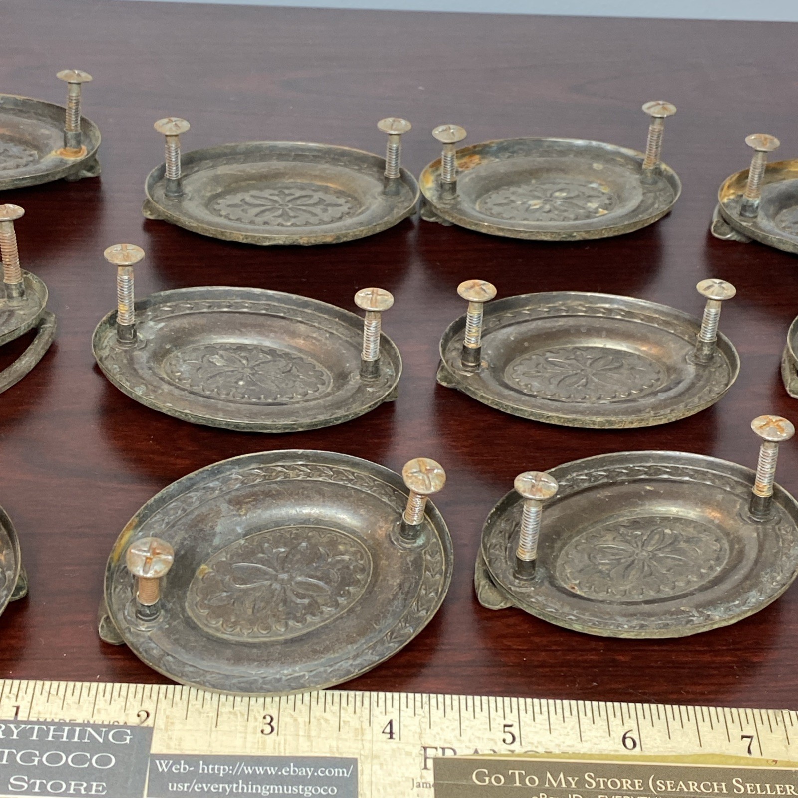 2.5” Hepplewhite Drop Bail Oval Antique Brass Plated 12 Vtg drawer Pulls handles
