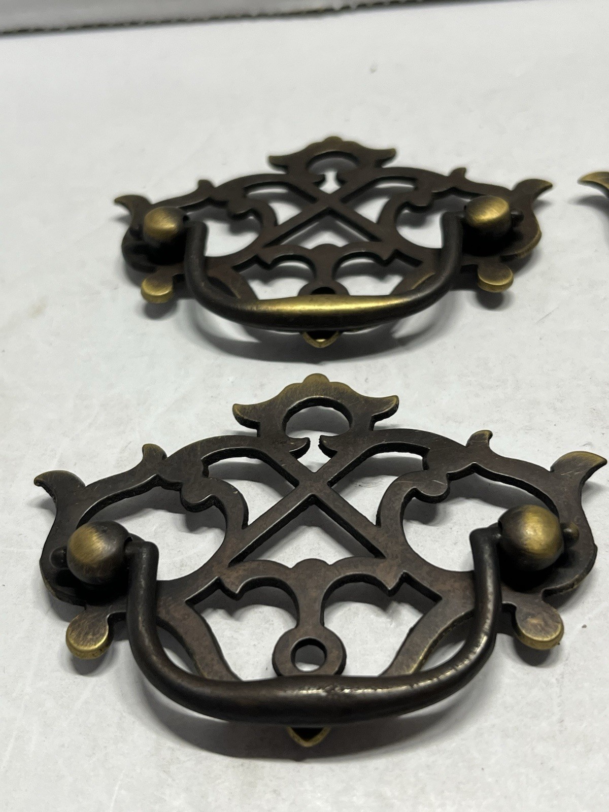 Vintage Lot (4) NOS Decorative Antique Brass Batwing Drop Bail Pulls