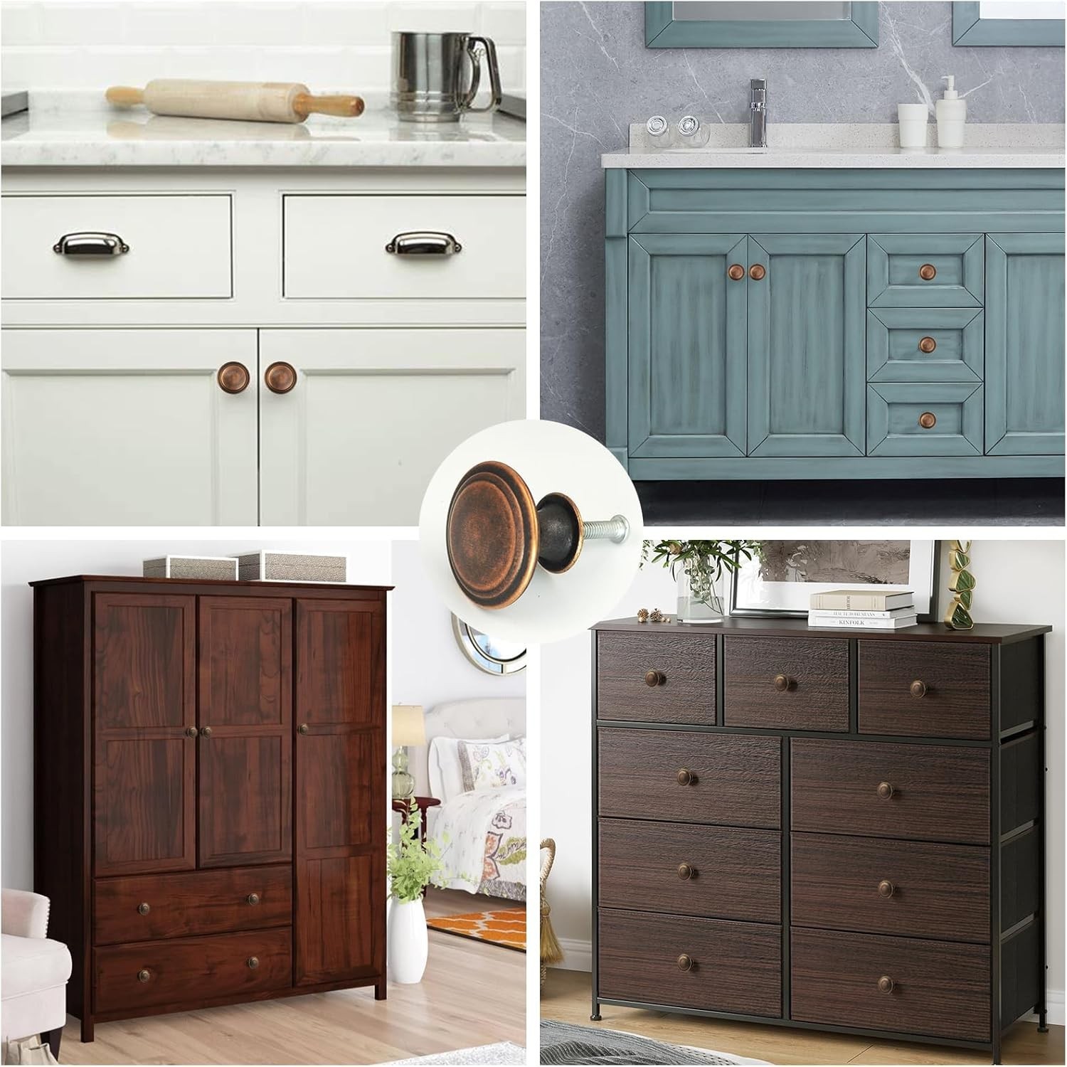 8 Pack Dresser Knobs, Antique Brass Drawer Handles, Closet Knobs for Cabinets