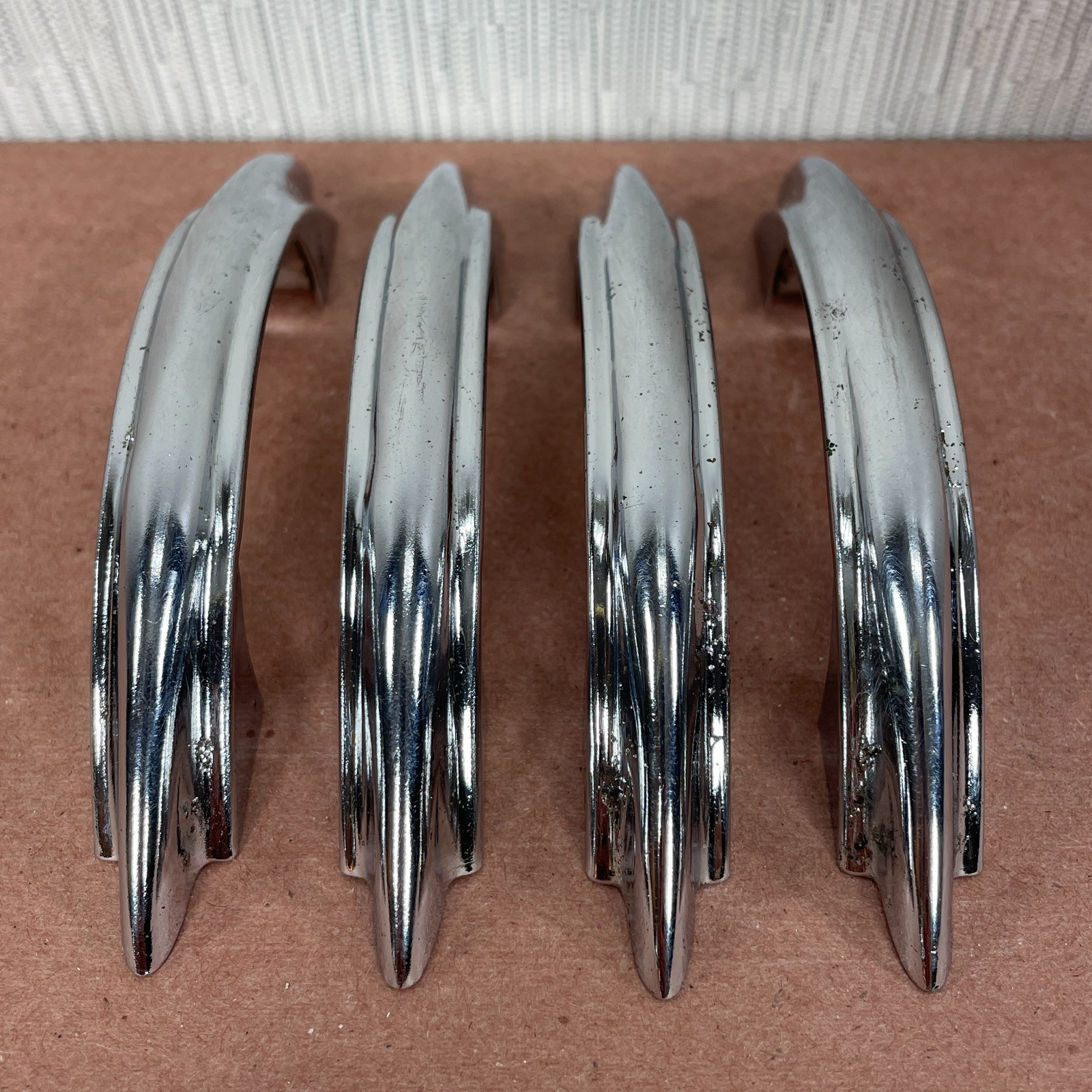 4 Vintage Cabinet Pulls Chrome Plated ( Similar to Youngstown & Amerock E311 )