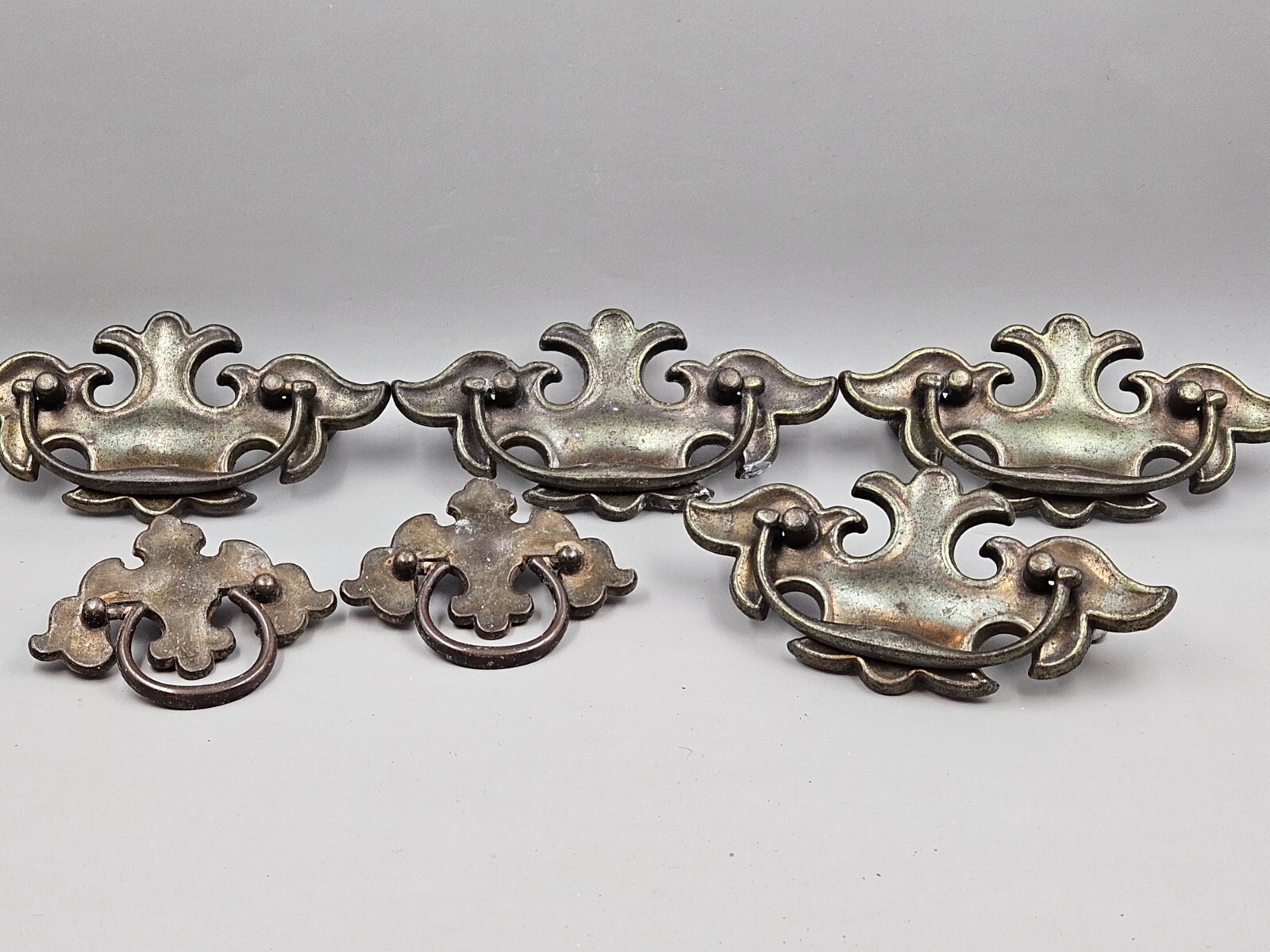 Vintage Cast Metal Bronze Tone 6 Chippendale Batwing Style Drop Bail Pull Handle