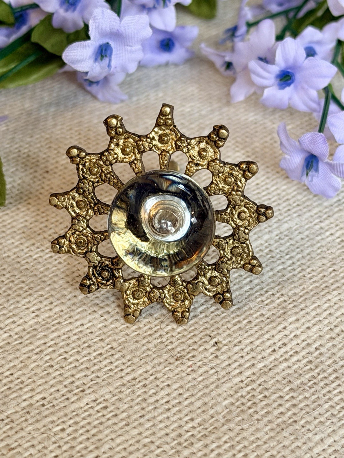 1 Antique Gold Clear Glass Ball Knob Drawer Pull Handle Cabinet Starburst Knob