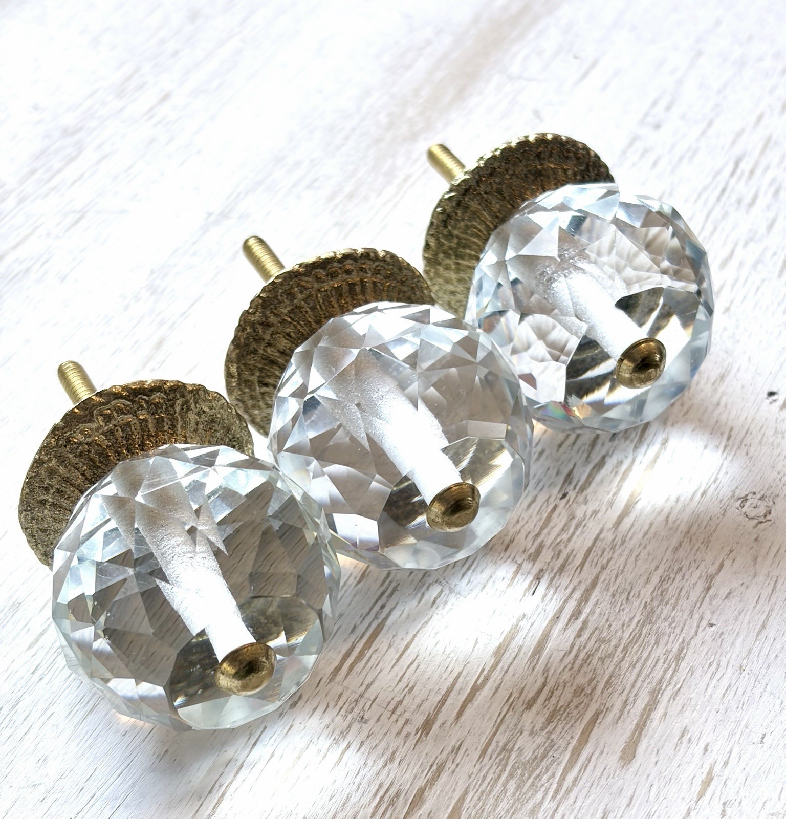 Clear Crystal Glass & Brass Drawer Pulls Vintage Style Cabinet Wardrobe Knobs
