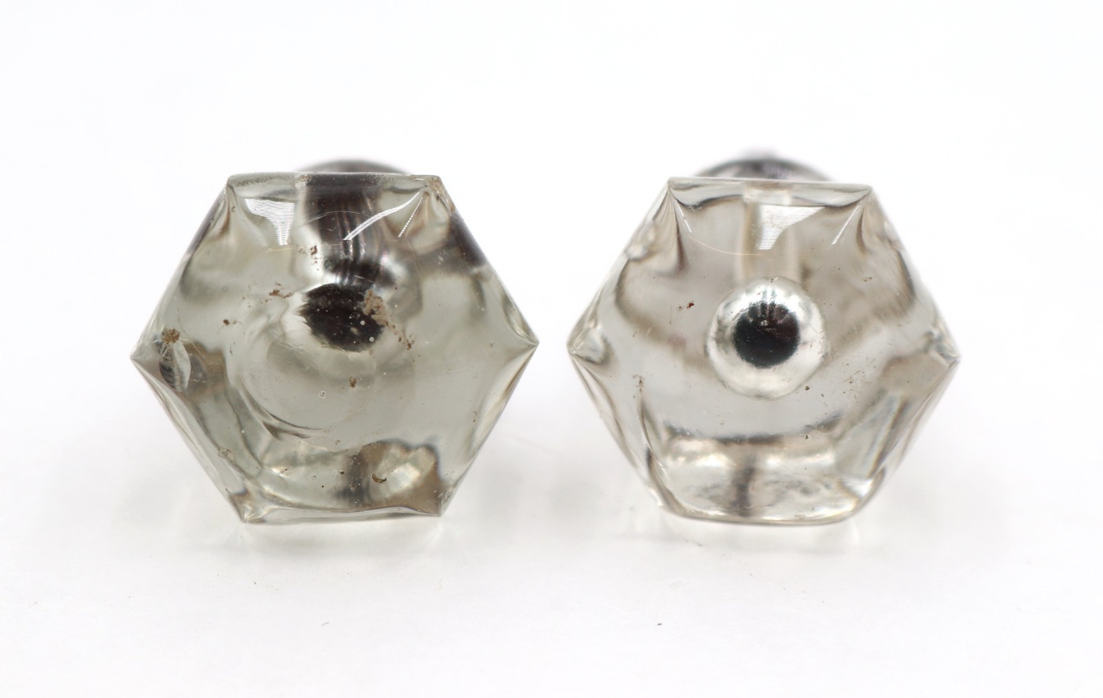 Pair of Vintage 1 in. Hexagon Clear Glass Cabinet Knobs