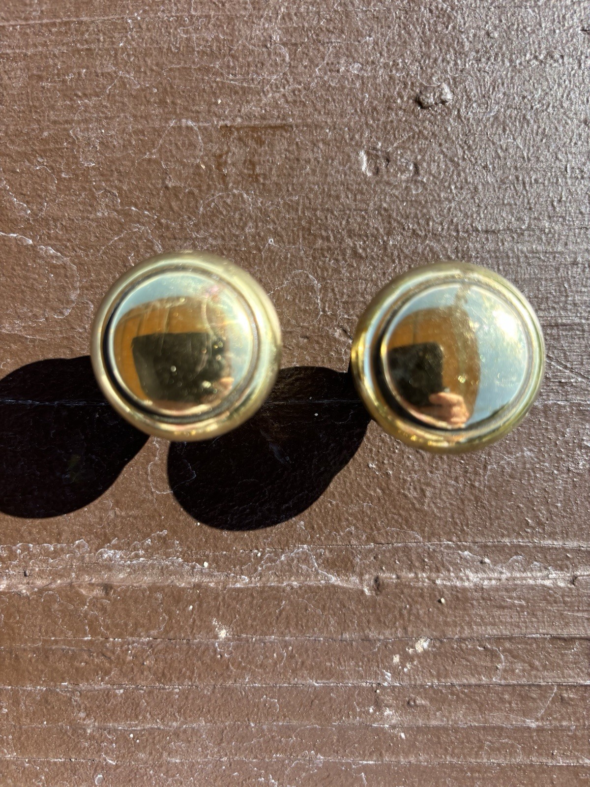 1970s Brass Finish Cabinet Knob 1 1/4” Round Mushroom Drawer Pull (Set of 2)