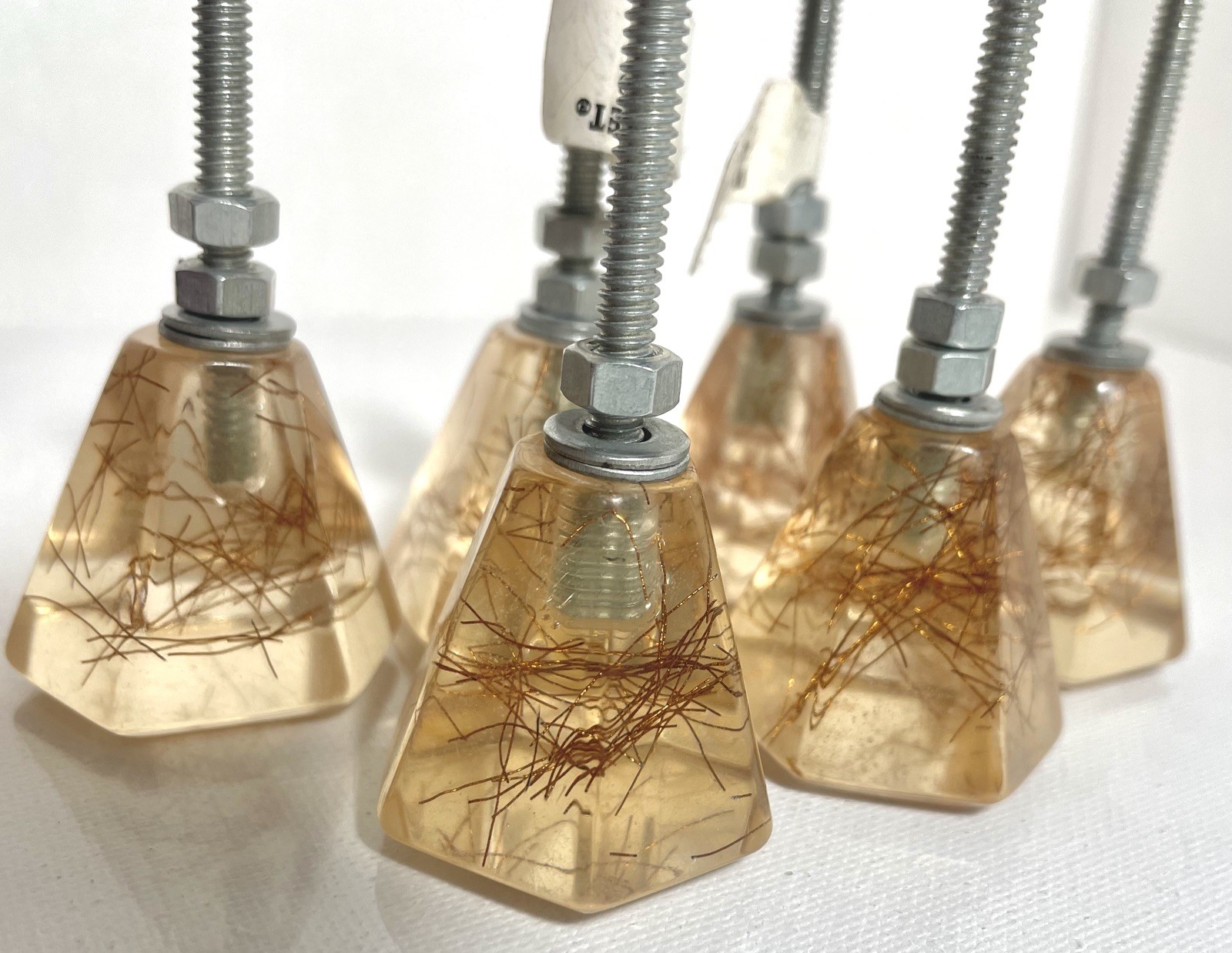6 World Market clear Resin/Acrylic Copper threads hexagonal cabinet knobs,Pulls