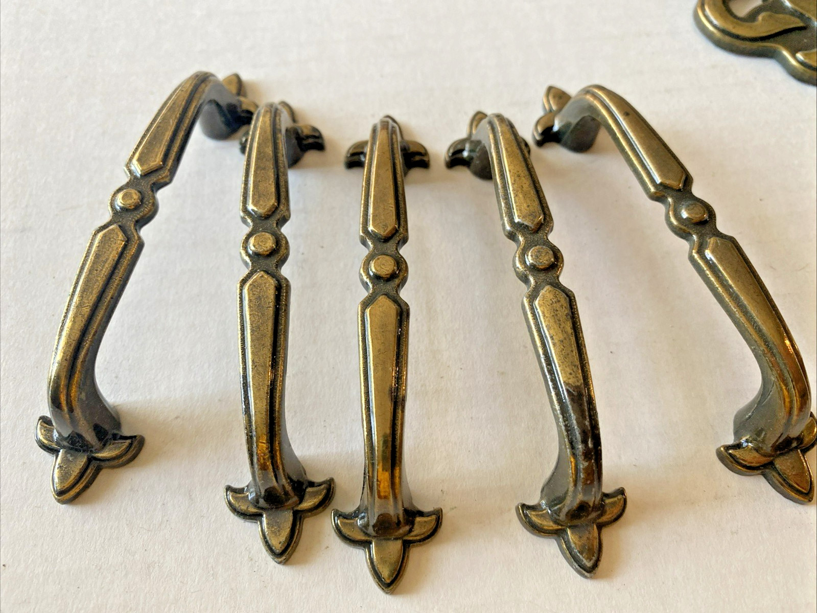 Vintage Brass Pulls Handles with Backplates Cabinet Drawers Hardware Ajax