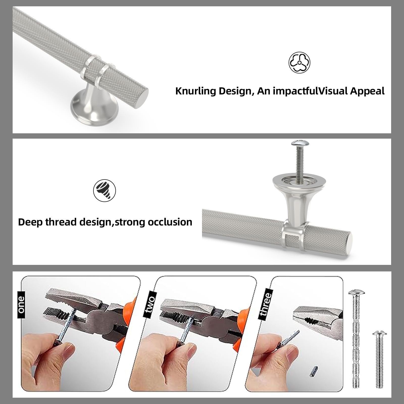10 Pack 5 Inch Cabinet Pulls knurled Brushed Satin Nickel Kitchen Cabinet Han…