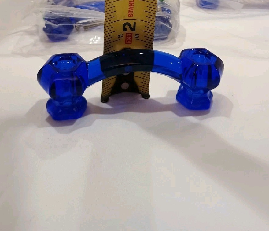 Set of 4 Cobalt Blue Vintage Glass Drawer Pulls 3” On Center