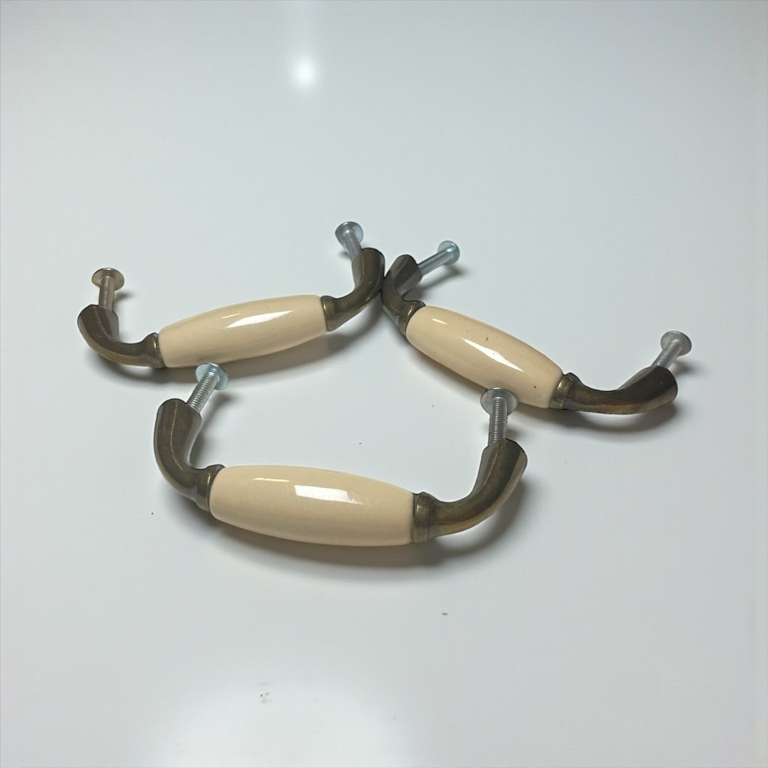 Set Of 3 Vintage Style Drawer Handles With Ceramic Inserts & Bronze Tone Metal