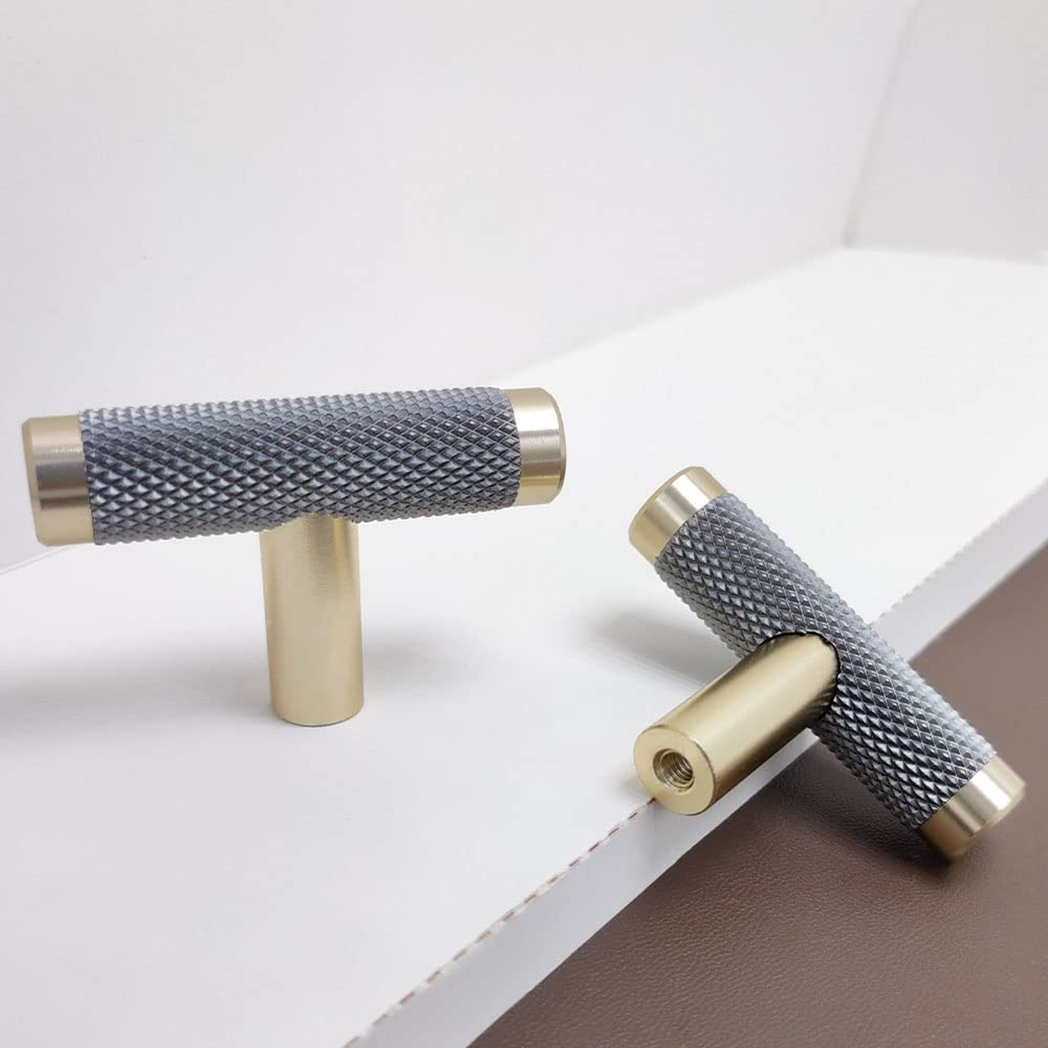 10 Pack 2 Inch Cabinet T Knob Gold and Grey Knurled Handles for Brushed Gold …