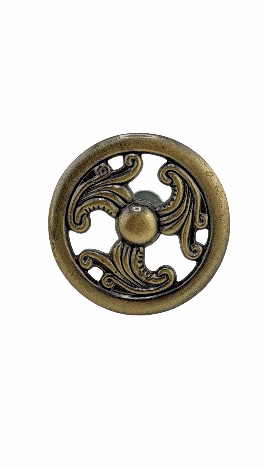 Vintage Antique Brass Tone Round Scroll Cabinet Drawer Knob Pull 1.5” Ornate