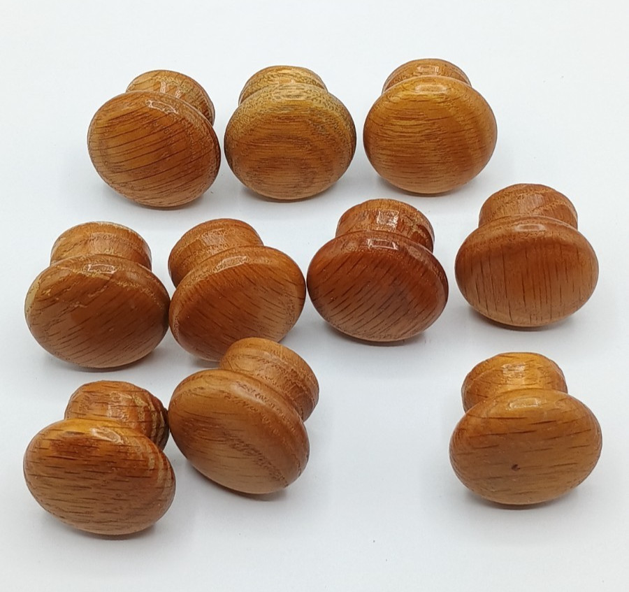 10 Vintage Round Wood Oak Mushroom Drawer Pull Knobs 1.5″