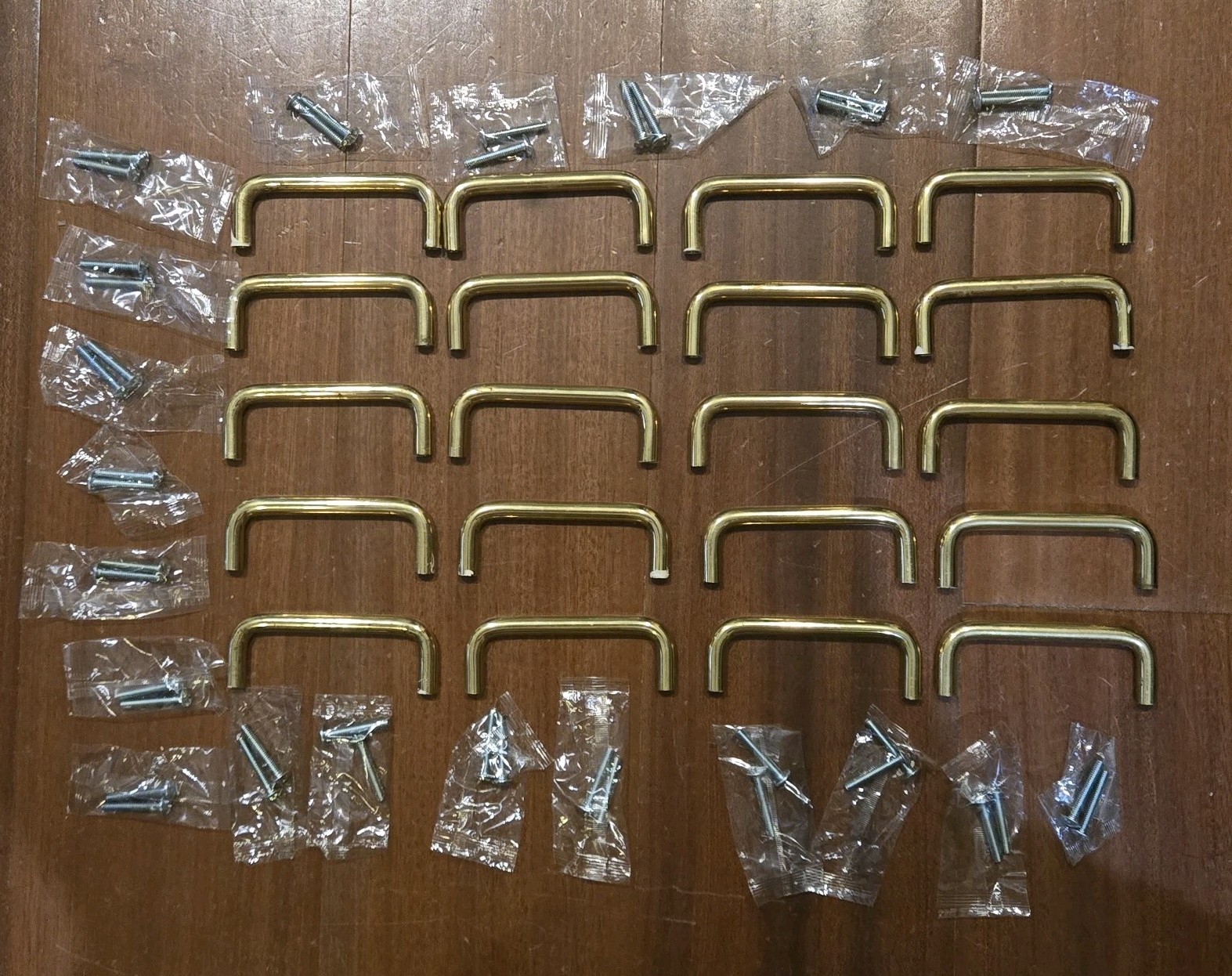 Lot of 20 Solid Polished Brass 3 Inch Drawer Pulls with Screws