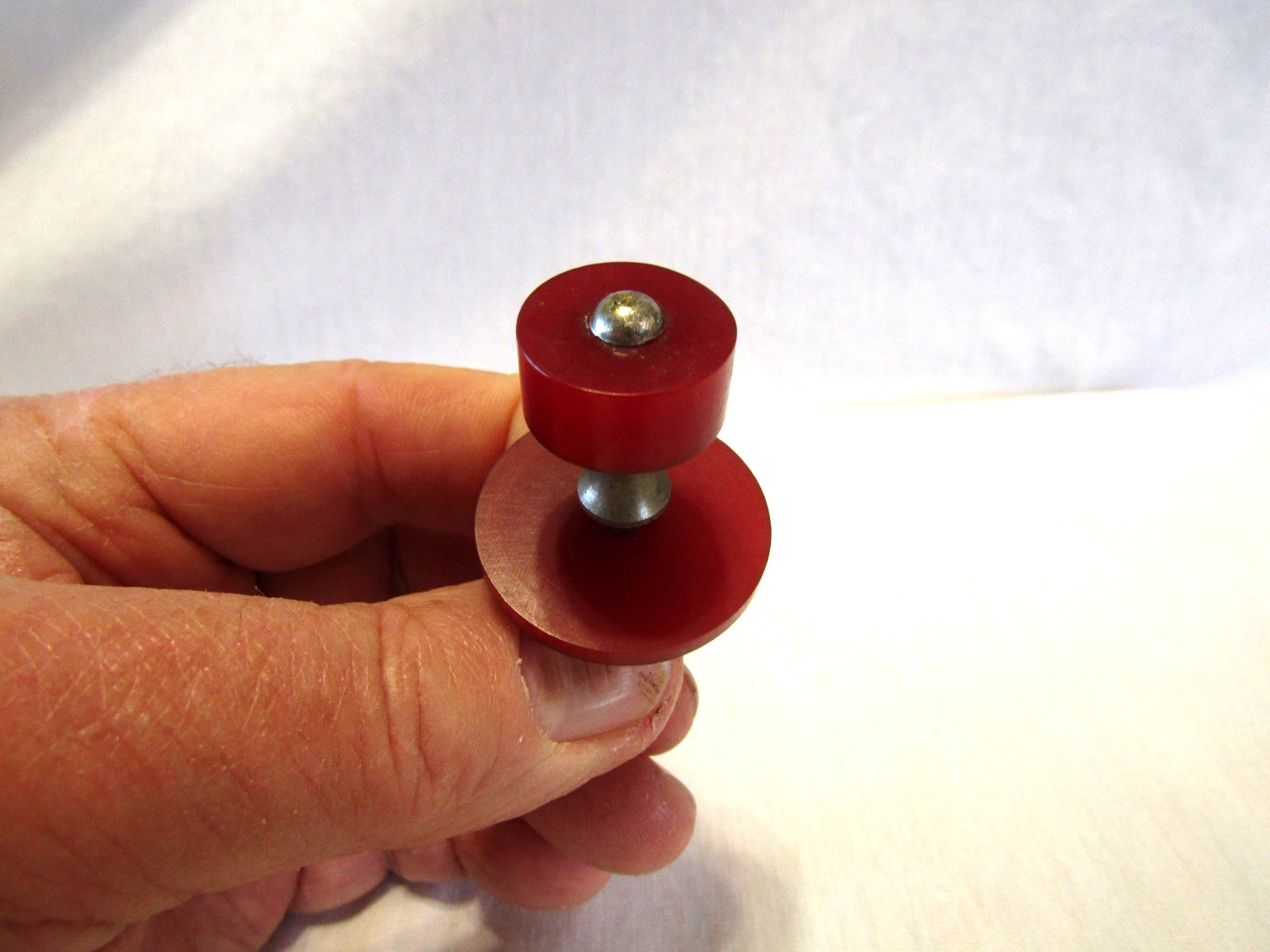 Vintage Red / Wine Colored Bakelite Drawer Knob w Round Backplate Cabinet Pull