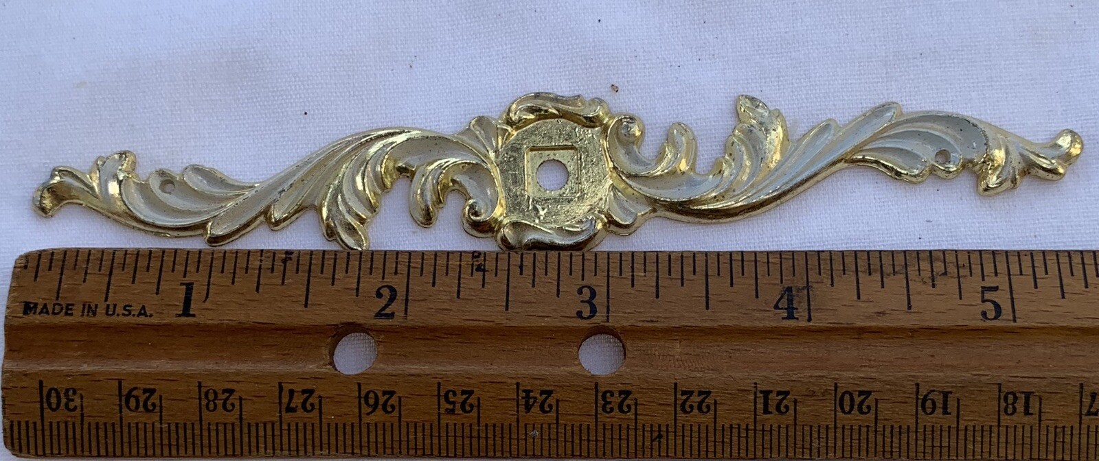 True Vintage Back Plate for Drawer Pull gold brass shabby white enamel paint