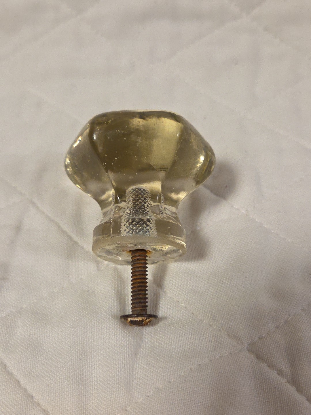 Vintage Antique 6 Sided Hexagon Clear Glass Drawer Pull Cabinet Knob