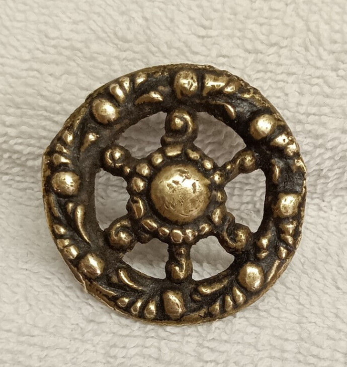 ANTIQUE HEAVY BRASS ROUND DRAWER, DOOR,DESK,BIN PULL /KNOB, 1 1/2 IN. DIAMETER