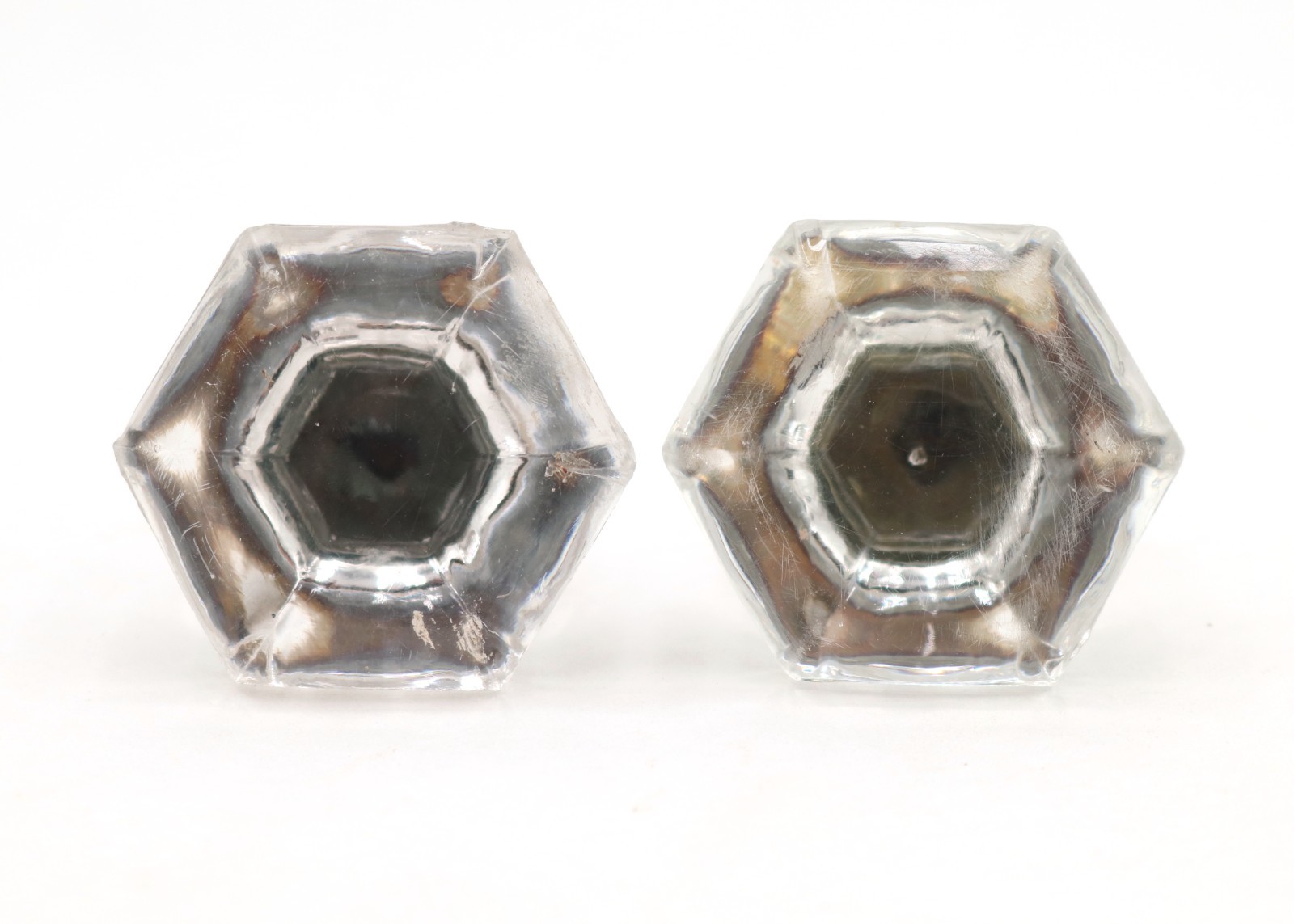 Pair of Vintage 1.5 in. Hexagon Glass Cabinet Knobs