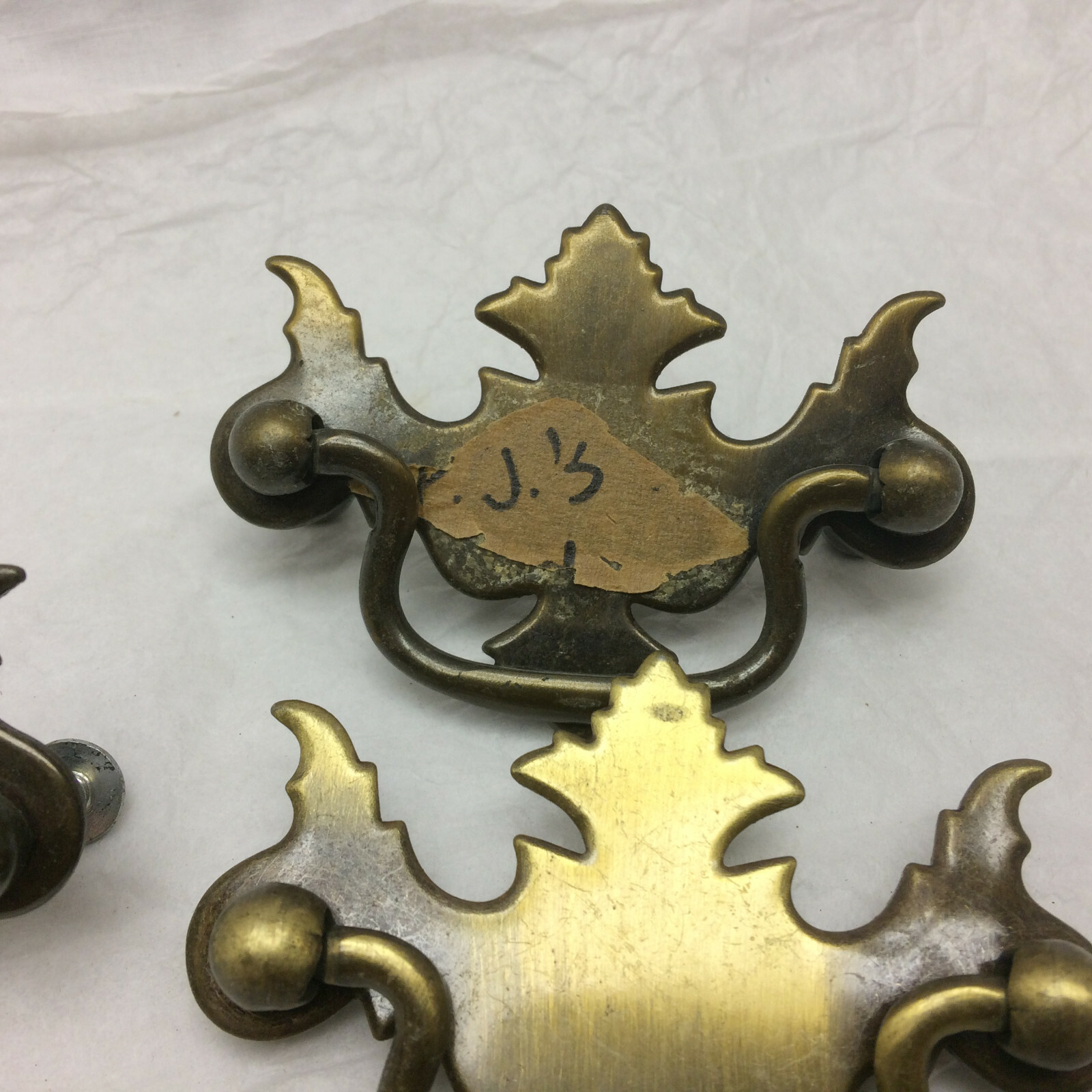 8 Vtg Drawer Pulls Pressed Tin Metal Ornate Design DIY Project Hardware floral