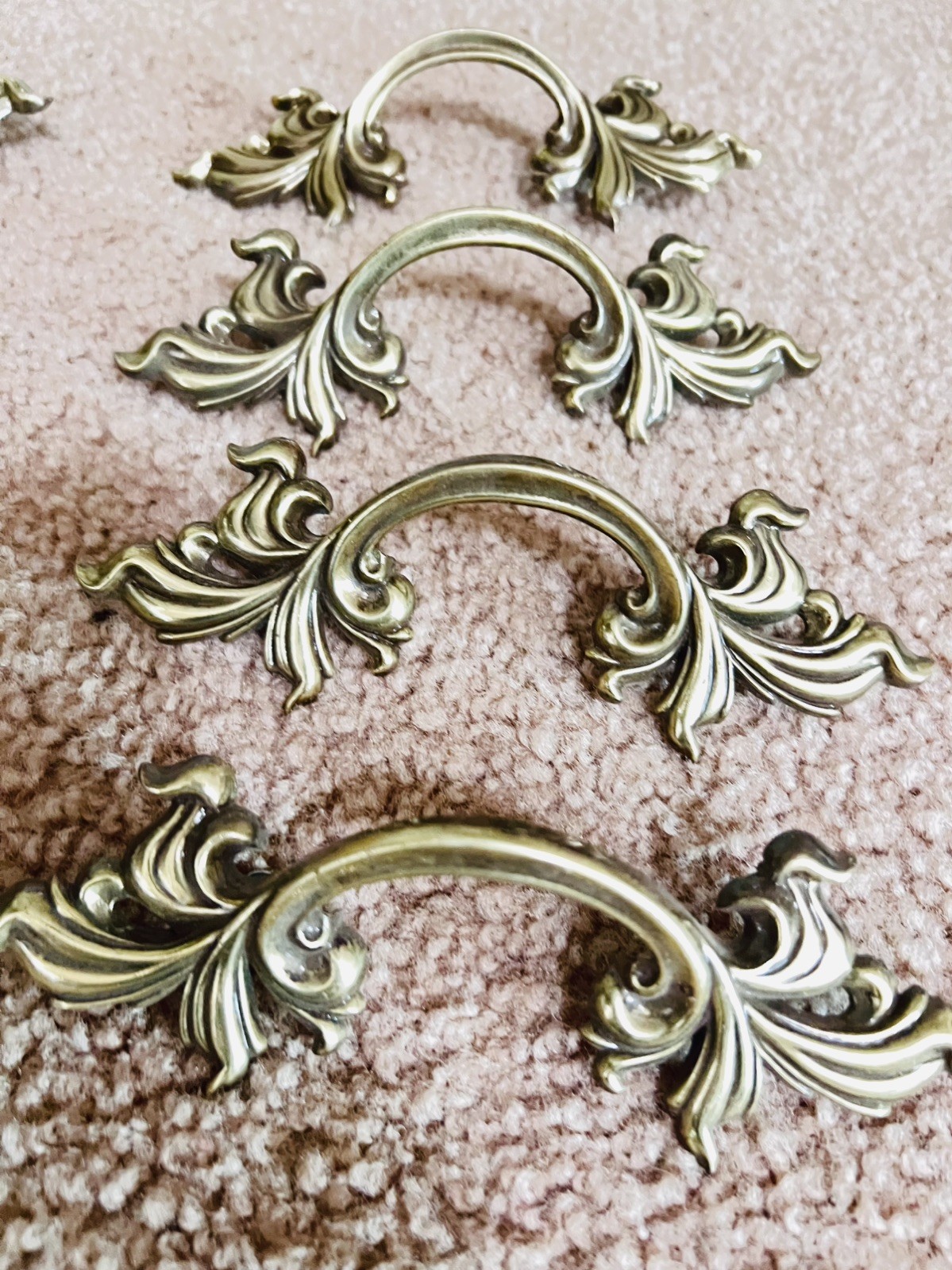 Vintage French Provincial Antique Brass Drawer Pulls 3″ Center Handles Set Of 6