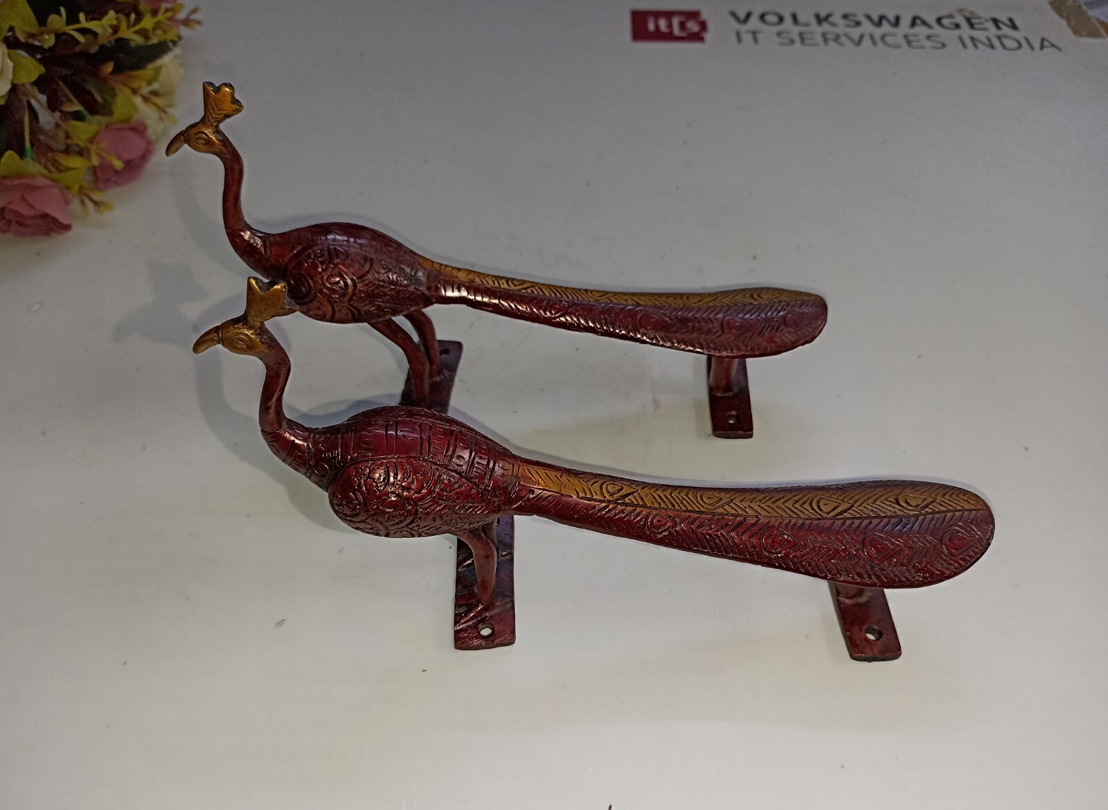 Congo Bird Design Door Handle Pair Brass Peacock Door Pull Office Door Dec GTX